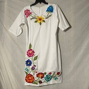 Jacob Galeano white floral embroidered dress-Handmade embroidery.